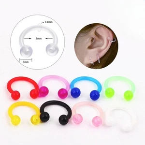 3pc Colorful Acrylic Lip Horseshoe Nose Ring Septum Tragus Ear Flexible Piercing - Picture 1 of 17