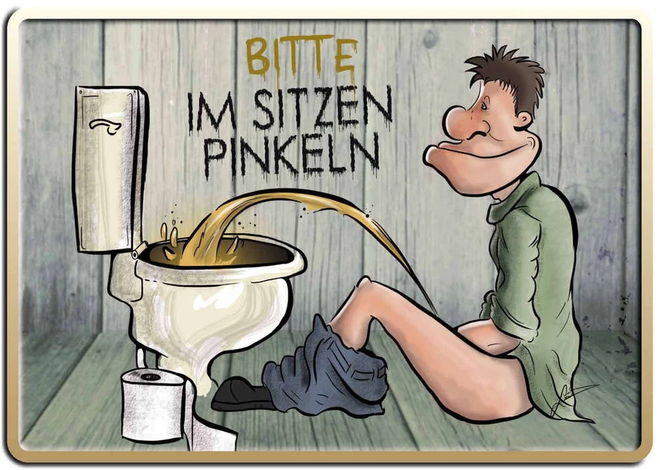 Blechpostkarte Bitte im Sitzen Pinkeln (farbig), 15 x 11 cm - Bild 1 von 1