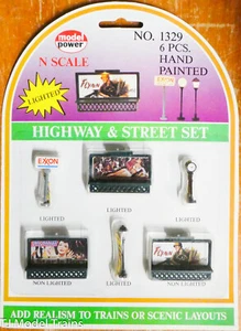 Model Power N #1329 Highway & Street Set (Signs, Billboards, etc.) Lighted  - Picture 1 of 1