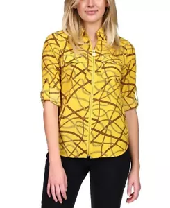 MICHAEL Michael Kors Printed Zip-Front Top, Regular & Petite, Buttercup NWT - Picture 1 of 9