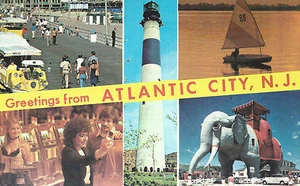 Saludos desde Atlantic City NJ 5 escenas en una tarjeta postal cromada - Imagen 1 de 2