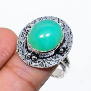 Chrysoprase Gemstone Handmade 925 Sterling Silver Jewelry Ring Size 8.5" - Picture 1 of 1