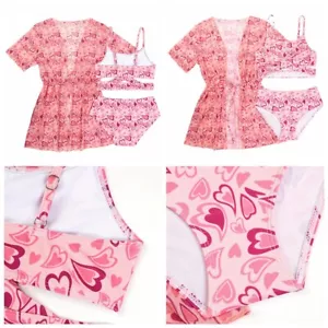 Niños Niñas Traje de Surf Corazón Estampado Bikini Rash Guard Chaleco Y Shorts Surf - Imagen 1 de 18
