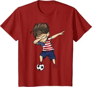 Dabbing Soccer Boy United States Jersey Football Spor Youth Unisex T-shirt - Picture 1 of 6
