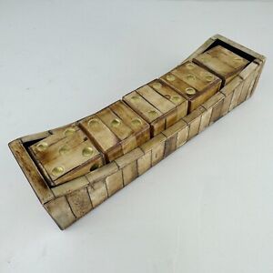 Pier 1 Imports XL Polished Bamboo/Wood & Brass Die Set Dice With Tray