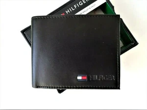 Tommy Hilfiger Men's Leather Passcase 'Stockon' BiFold, Wallet,Coin Pouch, Black