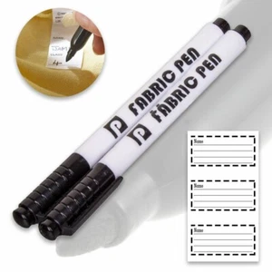 FABRIC MARKER PEN PERMANENT WASHABLE WATERPROOF BLACK LAUNDRY NAME TAGS LABELS - Picture 1 of 4