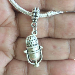 Antique Silver STUDIO MIC for Music Lovers Charm Fit Beaded Bracelet. - Picture 1 of 2