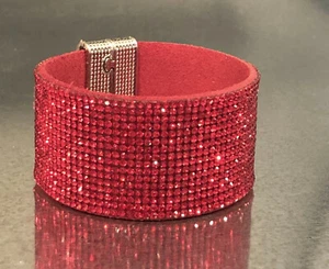 Suede Leather Red Bracelet made w/ Swarovski Crystal Magnetic Clasp Gorgeous - Picture 1 of 11