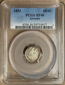 1853 PCGS XF40 Liberty Seated Half Dime H10c with Arrows - Toned - Picture 1 of 4