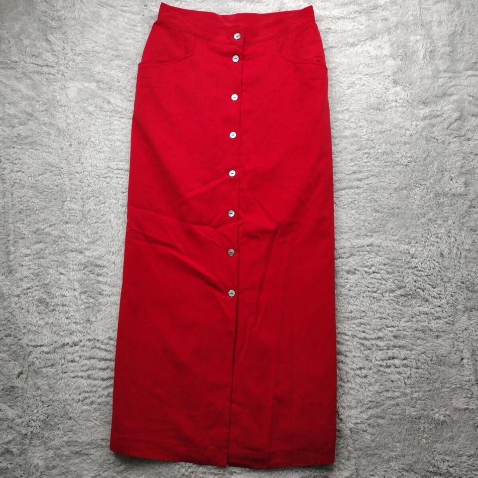 Falda esquinera informal para mujer 10 bolsillos rojos con abertura con botones forrados Foto 1 de 4