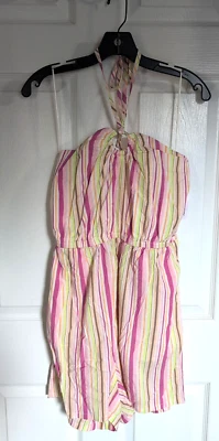 Nuevo con etiquetas Antiguo Azul Marino Rayas Halter Top Pantalones Cortos Mameluco M Alto MT Foto 1 de 4