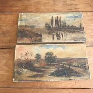painting N132 pair oil on canvas landscape unsigned - Picture 1 of 12