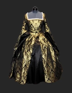 Vestido estilo Tudor brocado negro con mangas de satén vestido renacentista disfraz - Imagen 1 de 4