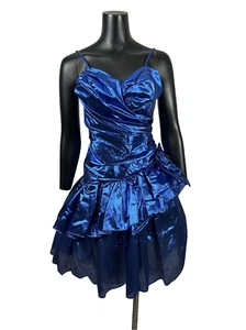 Abito Vintage Loralie Mini Glam Blu Metallizzato Rock Prom Foil XS Festa Anni 80 - Foto 1 di 8