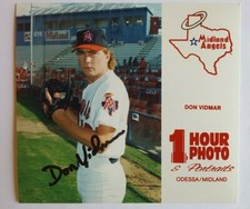 1992 MIDLAND ANGELS DON VIDMAR ROOKIE OFFICIAL 5.5"X5" 1 HOUR PHOTO AUTO
