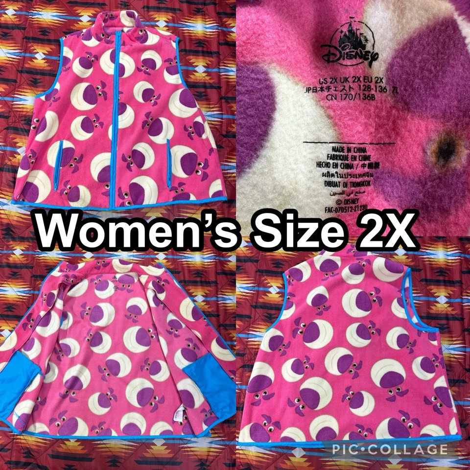 Chaleco Disney Pixar Toy Story Lotso Rosa Vellón Cremallera Completa Talla Grande Para Mujer Talla 2X Foto 1 de 4