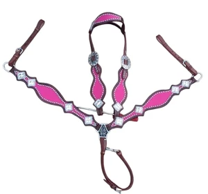 Pink Bling Western Horse Tack Set Headstall & Breast Collar with Crystal Accent - Picture 1 of 2