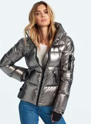 SAM. Chaqueta de mujer talla XS estilo libre plumón de ganso abrigo acolchado plateado Gunmetal Foto 1 de 4