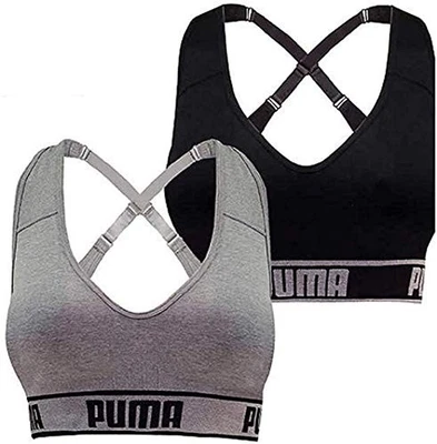 Sujetador deportivo sin costuras PUMA para mujer copas extraíbles negro gris PEQUEÑO Foto 1 de 4