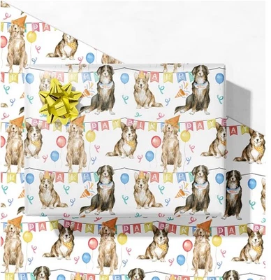8 SHEETS Happy Birthday Wrapping Paper Roll With Dogs 28x40in EACH SHEET - Image 1 of 4