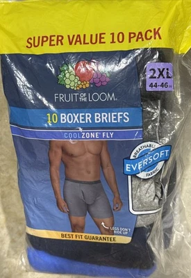 Calzoncillos boxer Fruit of the Loom EverSoft CoolZone Fly para hombre ~ paquete de 10 súper valor ~ 2XL Foto 1 de 4
