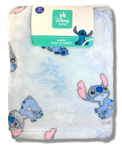 BLANKET PLUSH - DISNEY BOYS 253 - STITCH WHITE BLUE - BABY TODDLER CRIB BED - Picture 1 of 1
