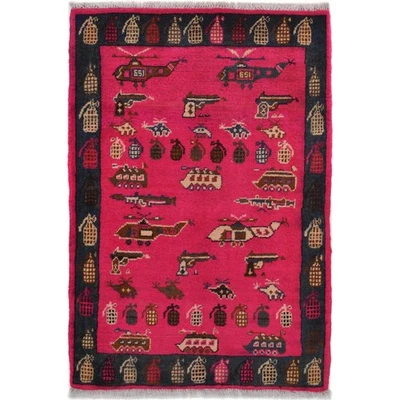 Afghan War Rug Handmade Wool Collectible Tribal Oriental Rug 3x2.1 ft - Image 1 of 3