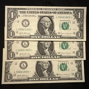 $1 Star Note CONSECUTIVE NUMBERS lot of 3 2007 series A - Picture 1 of 4