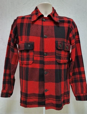 Chaqueta Camisa Botón Lana Cuadros Búfalo Rojo Vintage Años 40 50 - Para Hombre Pequeña Foto 1 de 4