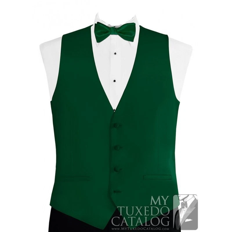 Modern Solid Twill Tuxedo Vest and Bow Tie in Shades of Green - Image 1 of 1