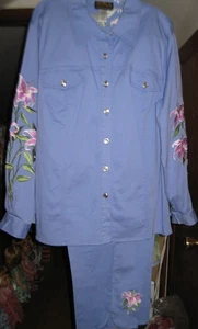 Bob Mackie 1X Lavender Embroidered Pink Lilies Pant Suit - Bild 1 von 7