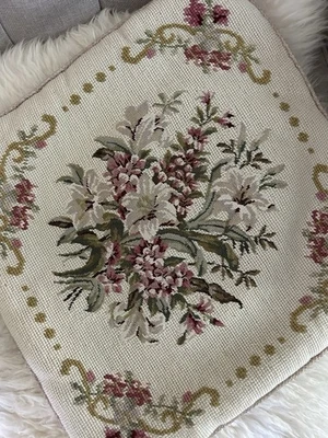 Funda de almohada floral de punta de aguja pequeña Provenza francesa Aubusson rosa beige Foto 1 de 4