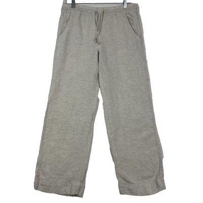 L.L.Bean Pants Womens 4 Beige Oat Linen Wide Leg Drawstring Coastal Beachy - Image 1 of 4