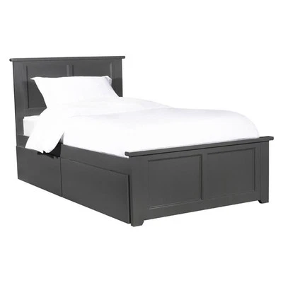 Leo & Lacey Twin Platform Bed with Footboard and 2 Urban Bed Drawers in Gray - Image 1 of 4