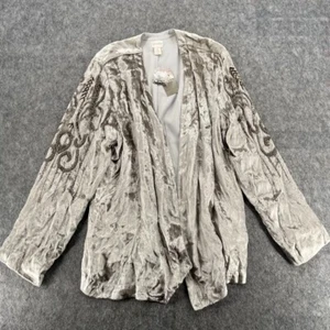 Chicos Womens Velvet Embellished Jacket Seagull Grey Beading Size 2 NEW - Picture 1 of 16