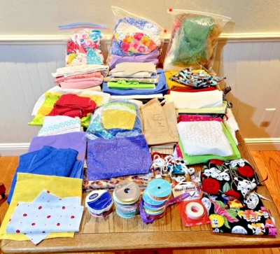 Fabric Scraps & Remnants, Ribbons, Tulle, Felt 15.4 Pounds Sewing Craft Lot - Image 1 of 4