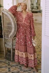 SPELL & The Gypsy x Free People Portobello Road Maxi Gown Size XL Floral Wine - Picture 1 of 12