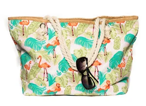 XXL Strandtasche Flamingo-Motiv groß Sommertasche Badetasche Grün Mehrfarbig - Bild 1 von 7