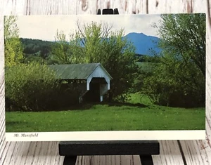Covered Bridge & Mt. Mansfield in Cambridge Vermont Vintage Chrome Postcard - Picture 1 of 2