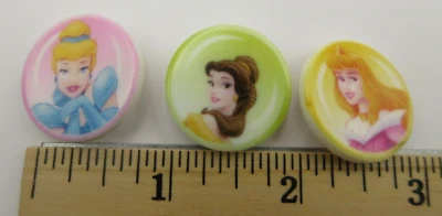 1" Lot (3) Vtg Button Plastic DISNEY PRINCESS White Cinderella Shank Craft Round - Image 1 of 4