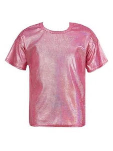 Girls Top Sparkly Metallic Shiny Loose T-Shirts for Dance Performance Costume - Picture 1 of 82
