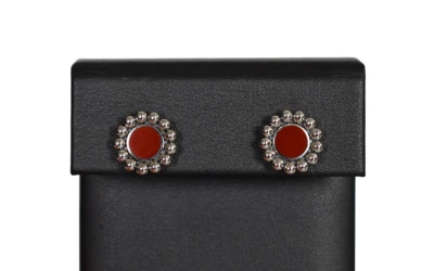 New LAGOS MAYA 925 Sterling Silver RED JASPER Gemstone Circle Stud Earrings - Image 1 of 4