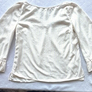 Massimo Dutti US 10 Ruffle Flutter Bell Sleeve Striped Lyocell V-back - Picture 1 of 10