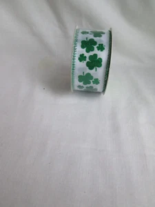 1 Spool of St. Patrick's Day Ribbon Green Shamrocks Wired Edge 1.5" x 3 yds - Picture 1 of 6