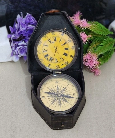 Compass Clock Brass Nautical Antique Gift Watch Christmas Gift Desk Marine Table Cover