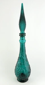 VTG EMPOLI Italy Genie Bottle Decanter w Stopper Teal Blue Embossed Fruit - 19"T - Picture 1 of 11