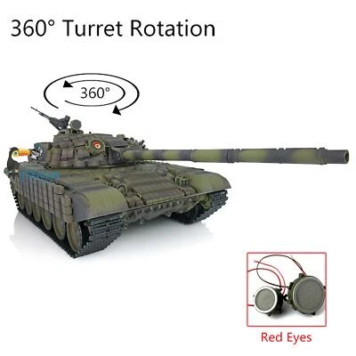 Henglong Military RC Tank 1:16 7.0 BB IR Russia T72 3939 360° Turret Red Eyes - Image 1 of 4