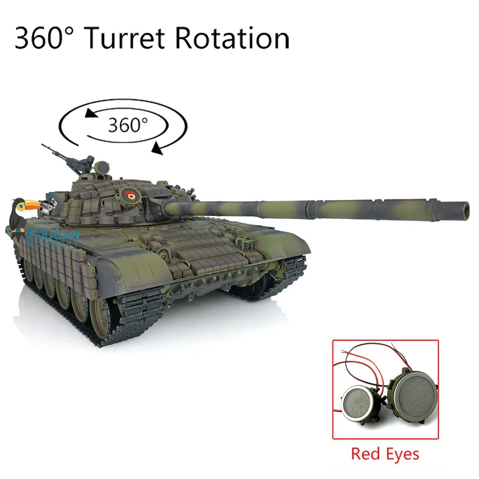 Henglong Military RC Tank 1:16 7.0 BB IR Russia T72 3939 360° Turret Red Eyes - Image 1 of 4