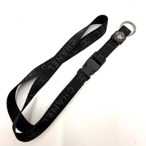 CHANEL Neck Strap Nylon Black Silver CC Auth 776 - Picture 1 of 7